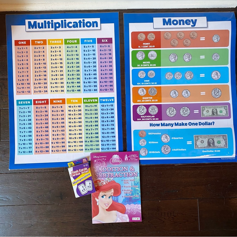 Kids Math Bundle - 2 Posters, Workbook & Flash Cards